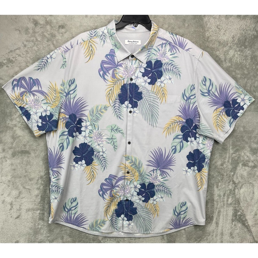 Tommy Bahama Men's The Bahama Coast Hawaiian‎ Shirt 3XL Light Gray Floral